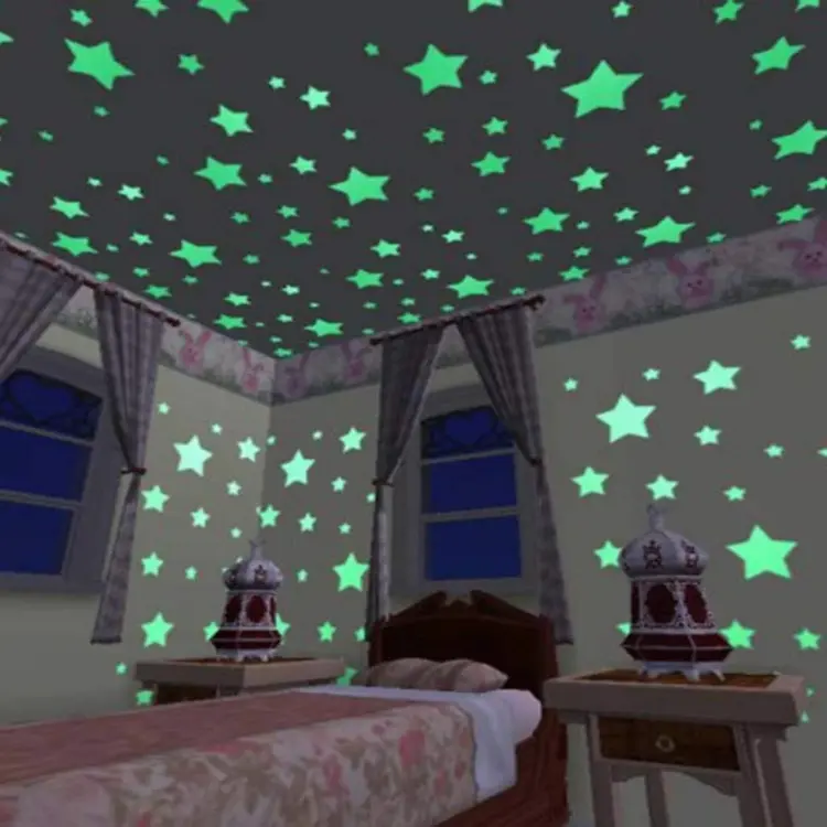 Pack of 100 - Multicolor 3D Glowing Star Night Dark Room Decor