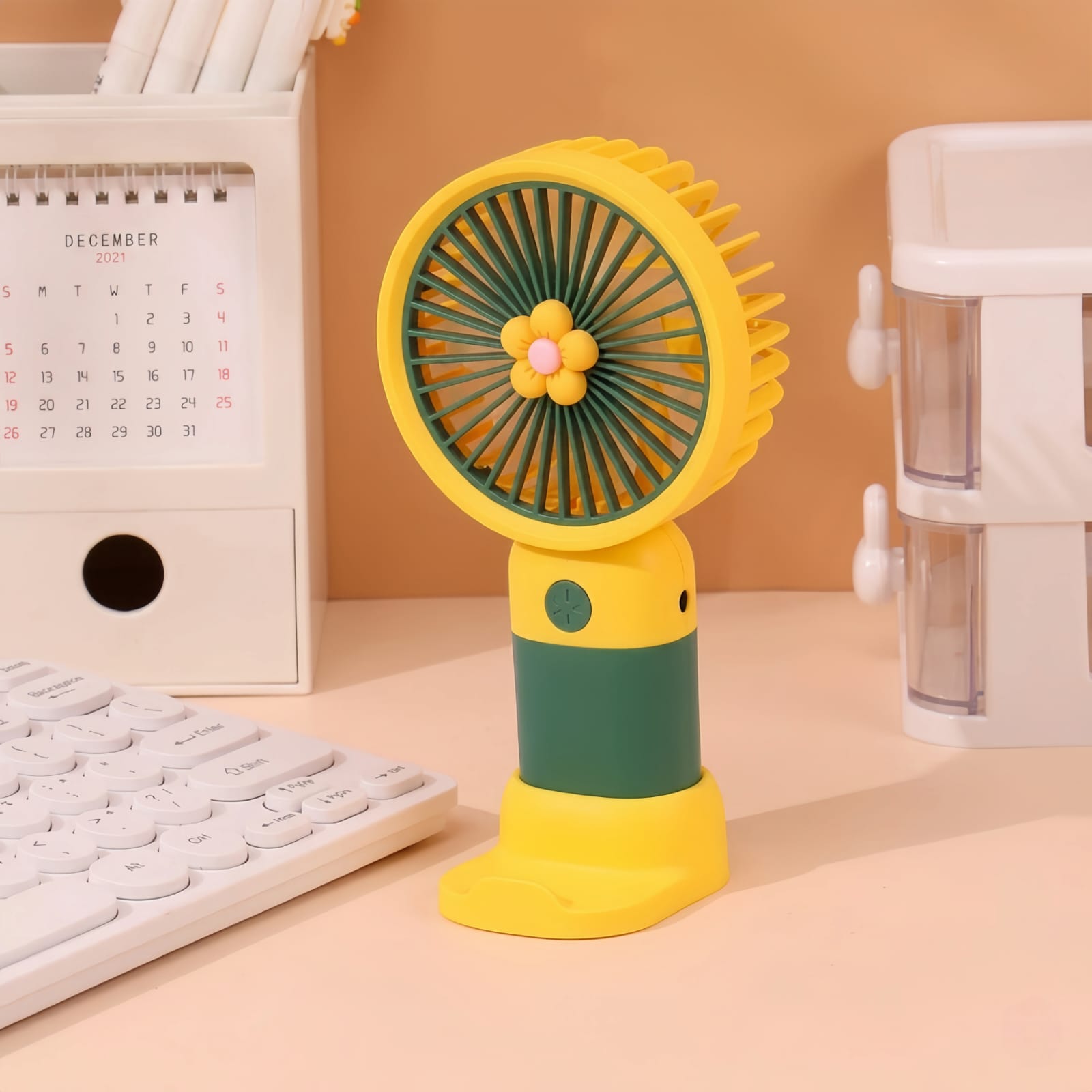 Portable Mini Rechargeable Fan with Desktop Stand, USB Charging Cable & Premium Box (Random Color) - Image 3