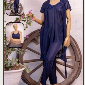 Luxury Silk 3-Piece Nightwear Set for Women Free Size Premium Satin Robe & Pajama Suit (SKU: R-015)