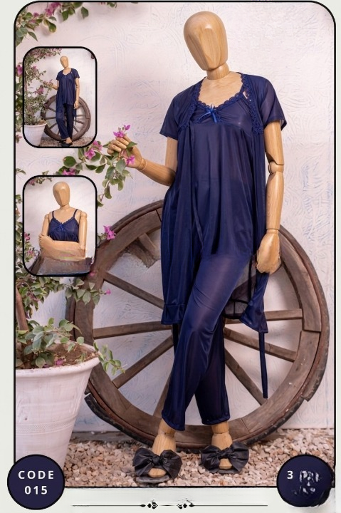 Luxury Silk 3-Piece Nightwear Set for Women Free Size Premium Satin Robe & Pajama Suit (SKU: R-015)