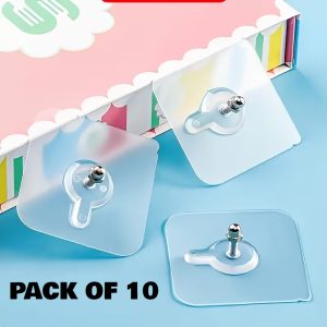 Transparent Self-Adhesive Wall Hooks Sticker Strong Hold, No Drill, Damage-Free Hanging - Pack of 10