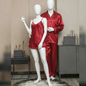 Premium Satin Silk Couple Night Suit Pajama / Short Set Matching Luxury Nightwear for Men & Women (4 Pcs) | SKU: DC-C010