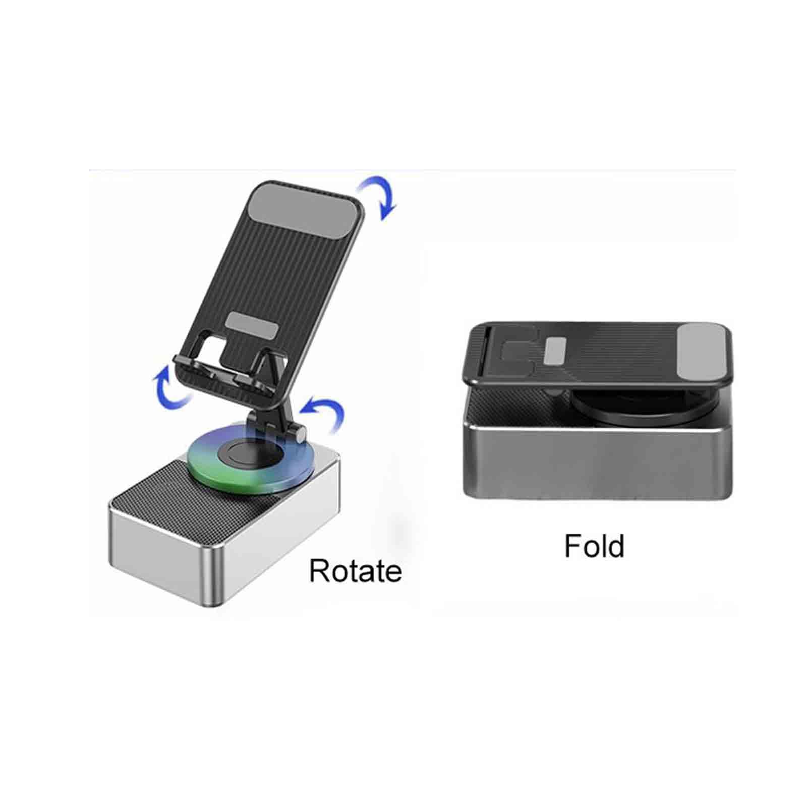 3-in-1 Rotating Foldable Mobile Phone Stand with Built-in Bluetooth Speaker Adjustable Desktop Holder for Smartphones - Image 2