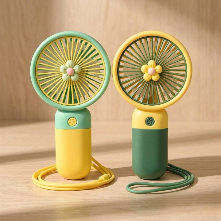 3 Speed Rechargeable Hand Fan Mini Handy Fan For Kids With Stand (Random Color) - Image 2