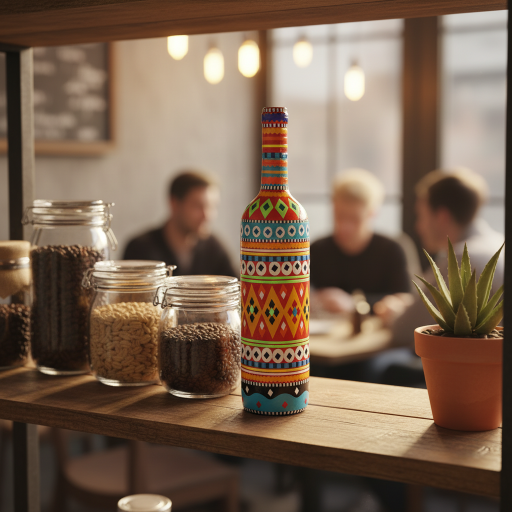 Traditional Truck Art Decorative Glass Bottle Vase Handcrafted Multicolor Home Decor (750ml) - Image 2