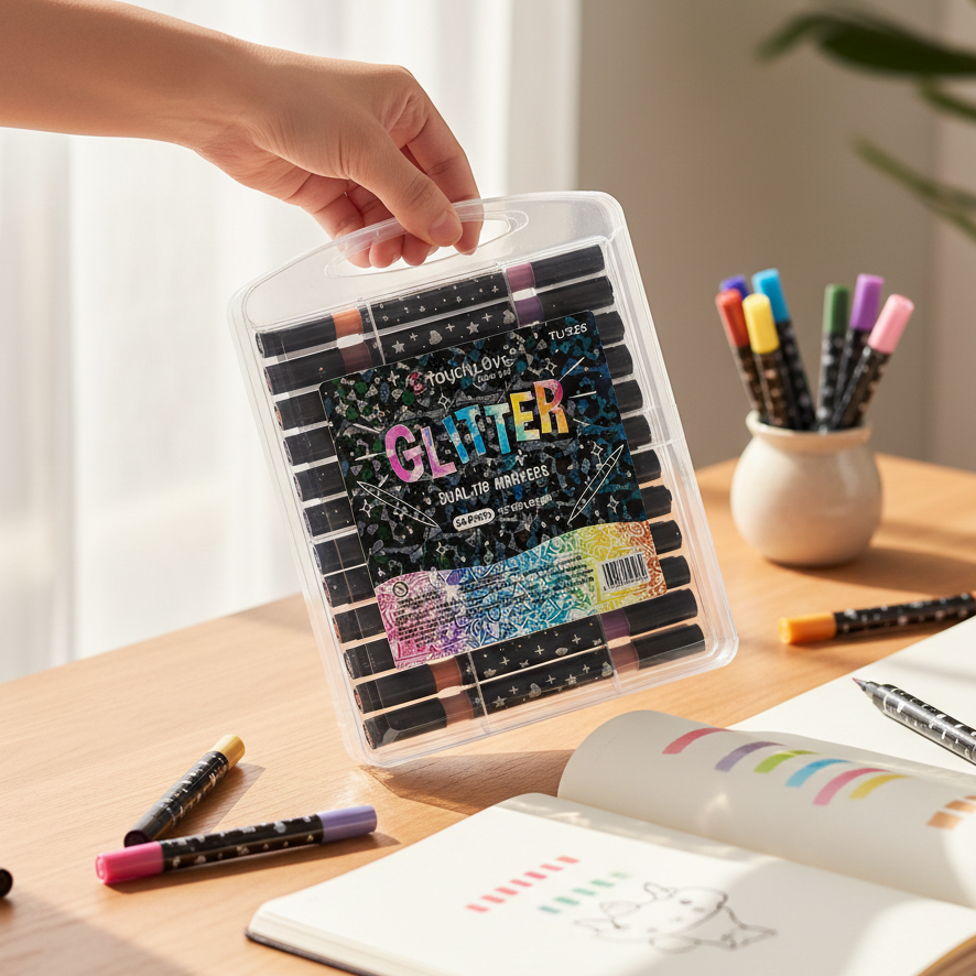 Summer Glitter Hal Tip Markers Set Of 24 Markers With 48 Vibrant Shades For Creative Art And Craft Projects - Image 3