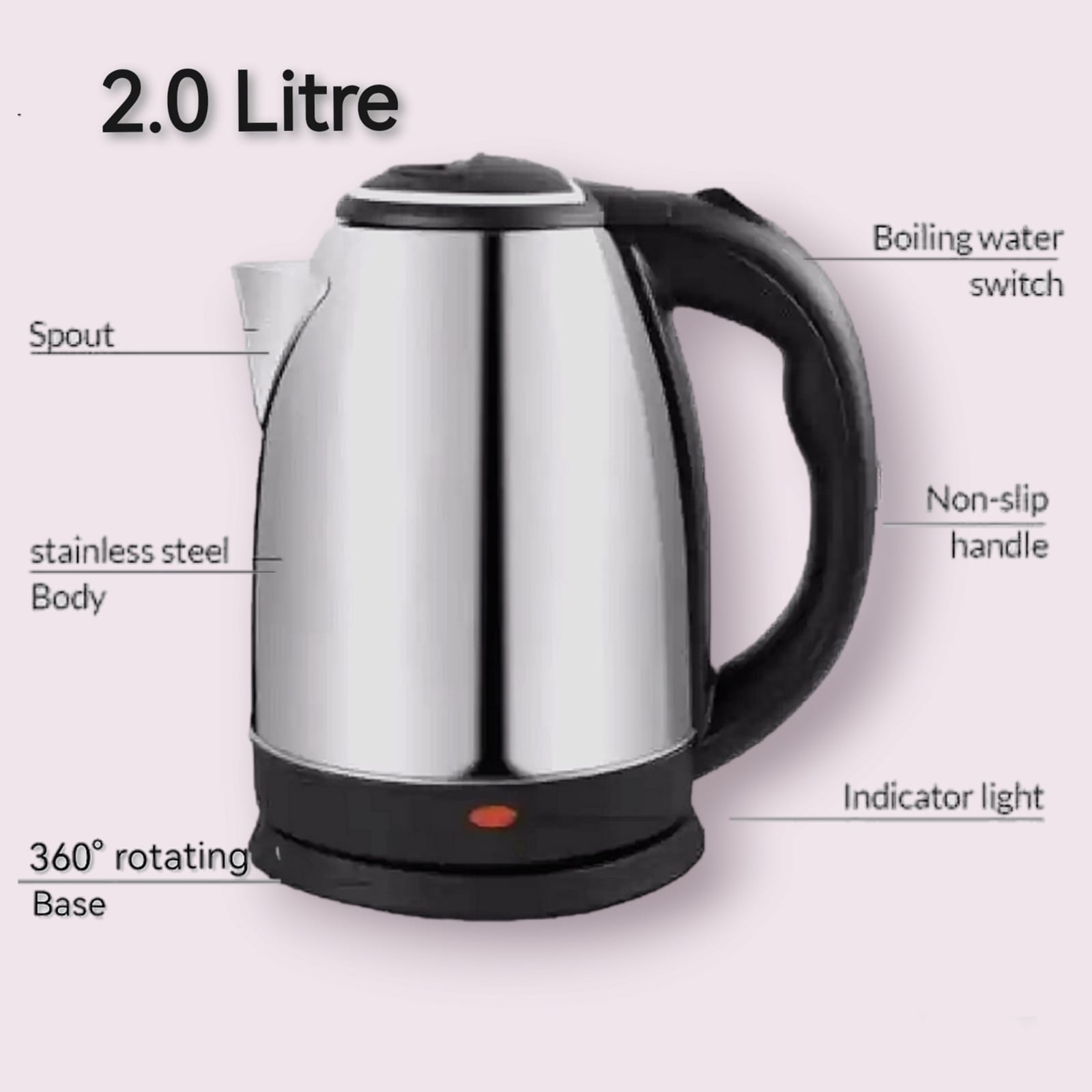 Premium Quality Stainless Steel Electric Kettle (Silver) - Image 2