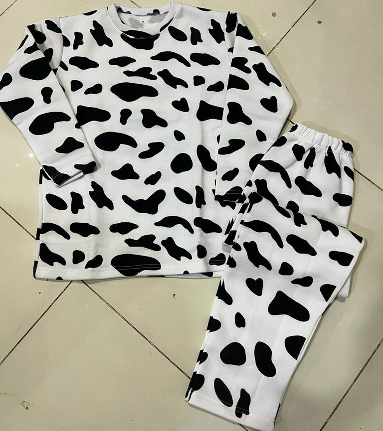 White Cow Printed Tracksuit Stylish Design Smooth Comfort Easy Wear Durable Stitching - Image 3
