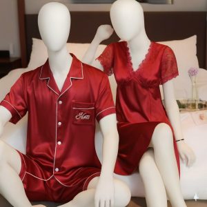 Couple Night Suit / Sleepwear Set Stylish Nightdress & Pajama Shorts | SKU DC-C003 (3 Pcs)