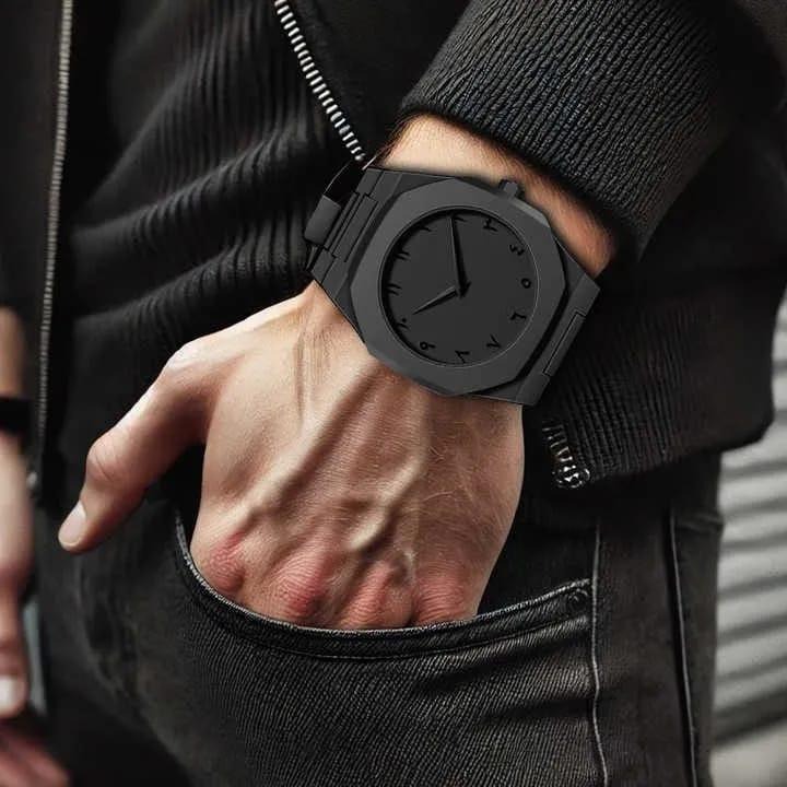 The Noir Eastern Minimalist Matte Black Octagonal Timepiece ( without box)
