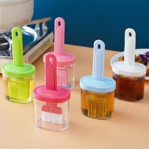 Oil Bottle with Silicone Brush Durable Kitchen Tool for Easy Cooking and Baking Use.( Random Color)