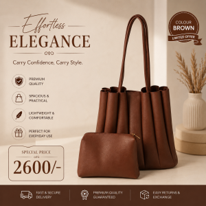 Brown Pleated PU Leather Handbag for Women – Elegant Top Handle Shoulder Purse for Office, Shopping & Everyday Use (Brown)