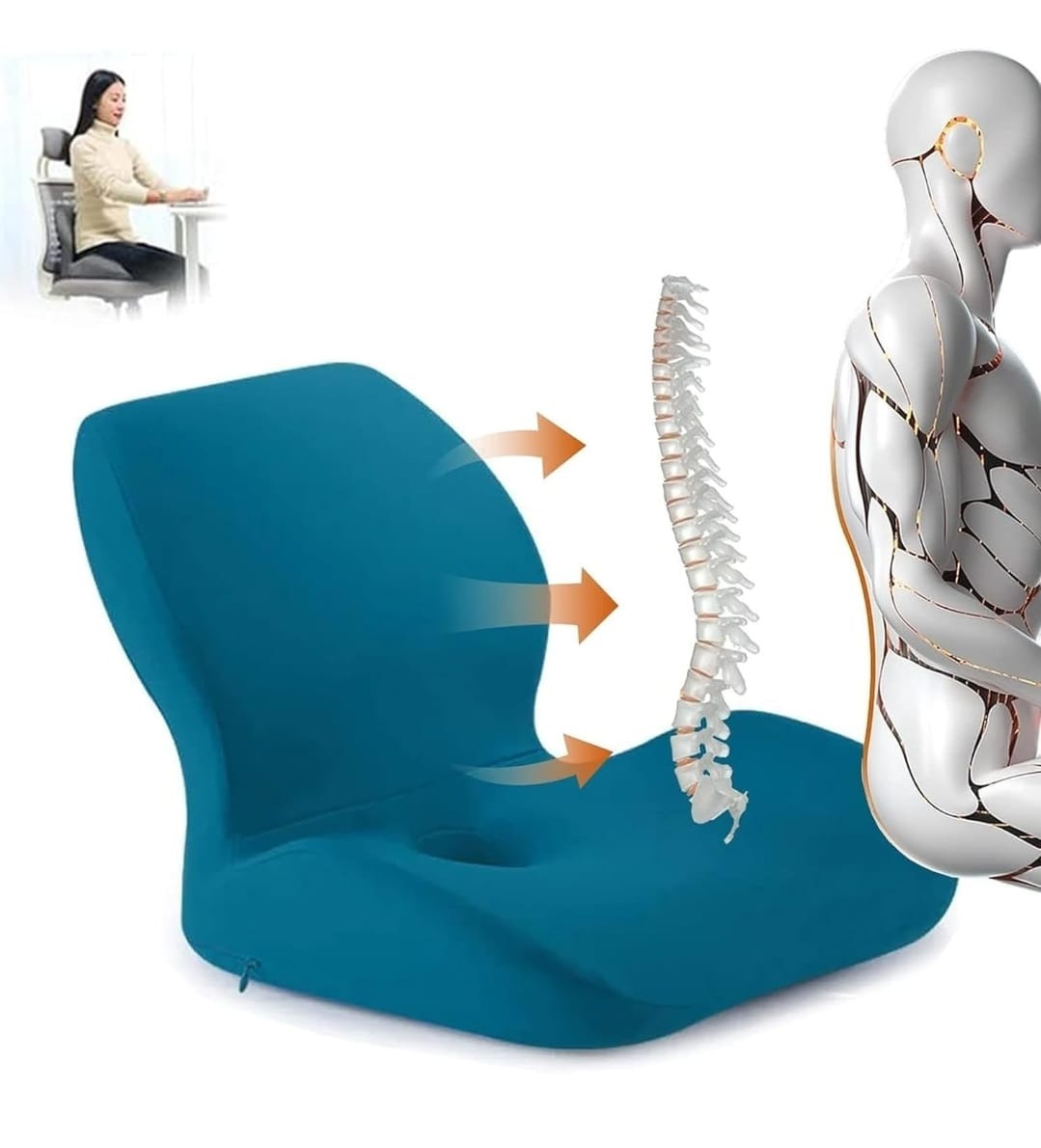 Ergonomic Lumbar Support Cushion Soft PU Memory Foam Backrest Pillow for Office Chair, Car & Home Use - Image 2