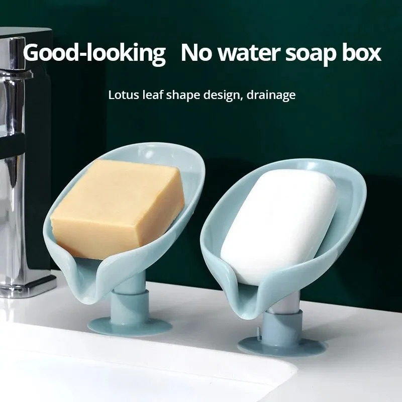 Leaf-Shape Self-Draining Soap Holder Decorative 45° Slanted Hydraulic Soap Dish with Suction Base (Random Color) - Image 2