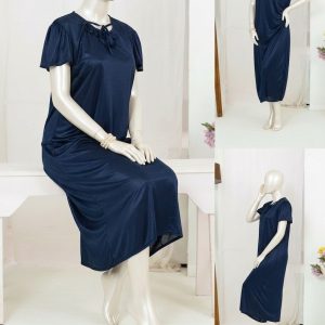1 Pc Silk Satin Bow Tie Maxi Night Dress  Elegant Short Sleeve Women Nighty Free Size SKU-R130