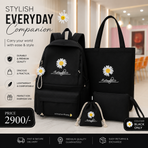 Black Daisy Print Backpack & Tote Set for Girls – Stylish 2 Piece School, College & Travel Bag Set (Black)