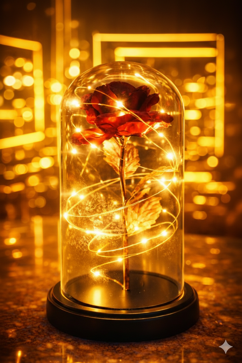The Perfect Valentines Gift! Flower Rose LED light with Glass Dome Romantic, Perfect for Valentine's Day, Anniversary, Birthday, and Home Décor Random Design