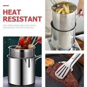 Stainless Steel Deep Fryer Frying Pot With Strainer 12ML Capacity