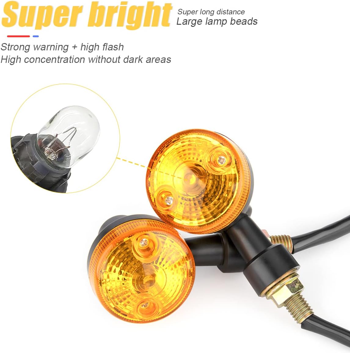 Pack of 4 Universal Motorcycle Turn Signal Indicators | Amber Isharay Lights | Round Fit for 70cc & 125cc Bikes - Image 2