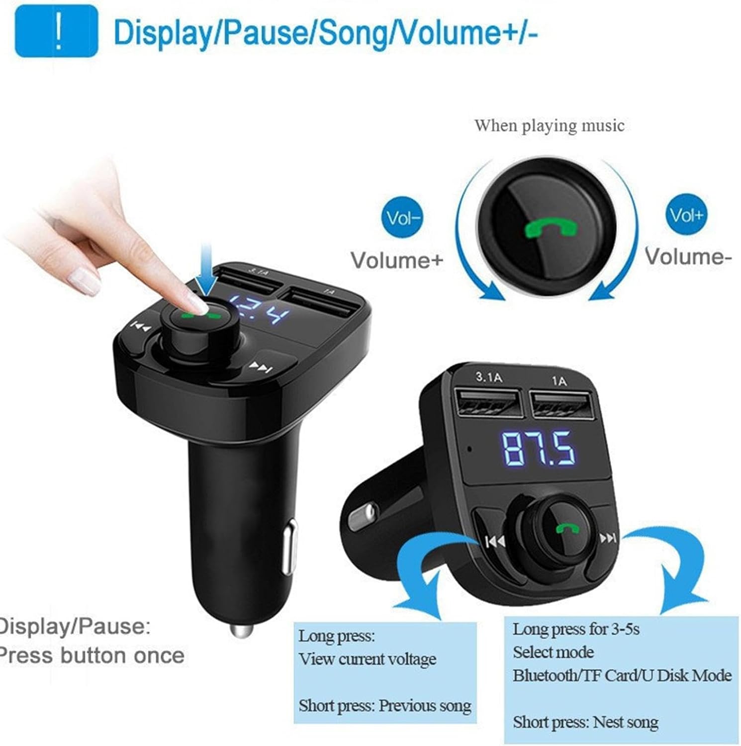 X8 - Multifunctional Car Mp3 Player | Car Wireless FM Transmitter | Car Mp3 Modulator - 3.1A | Car Accessories ( Random Color ) - Image 4