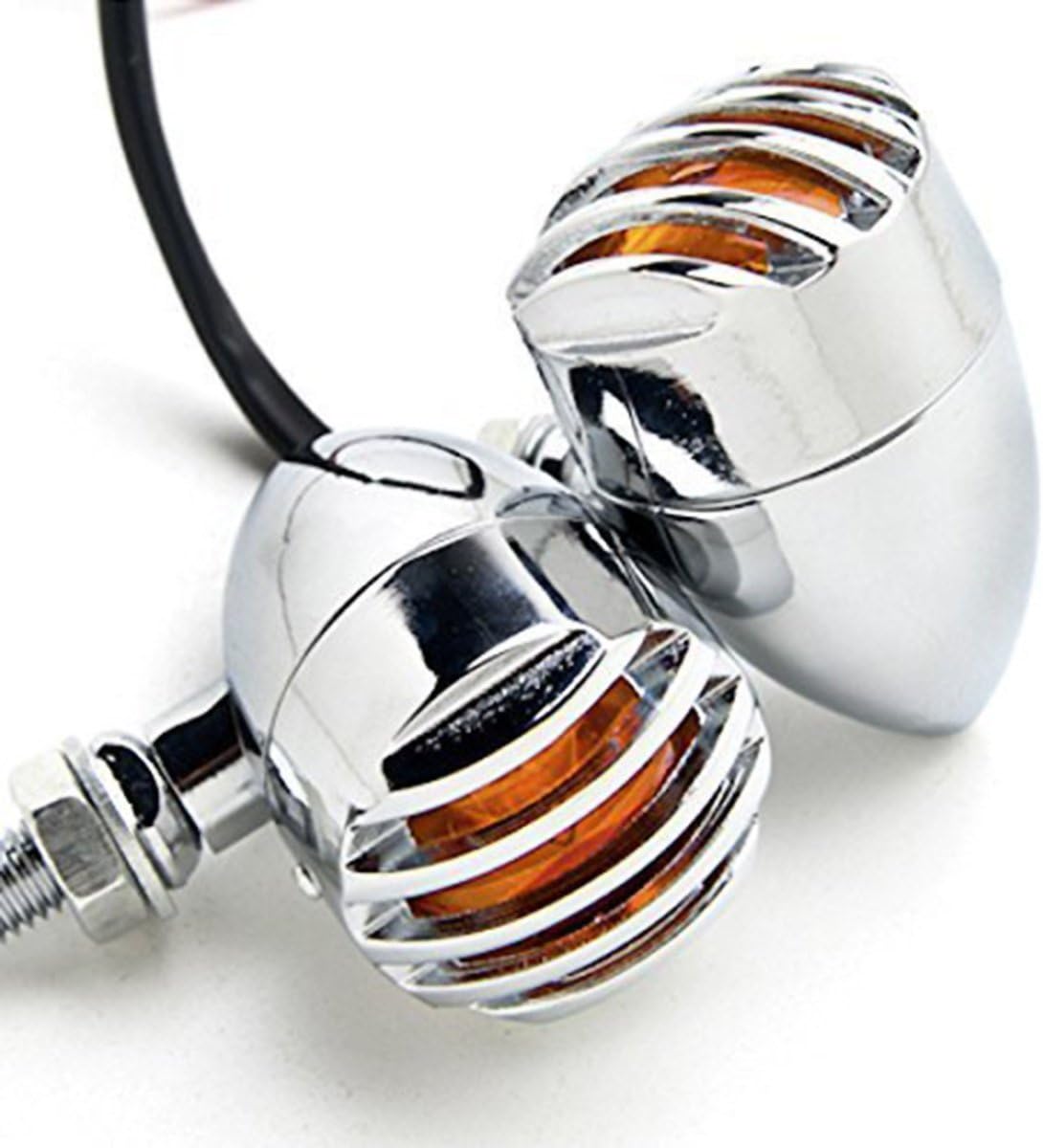 4 pcs 12V Universal Motorcycle Grill Turn Signal Lights Amber LED, Chrome Body, Compatible with Honda, Yamaha, Kawasaki, Sportster 1200, and More. - Image 2