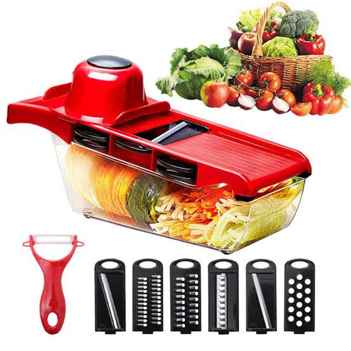 10 in 1 Mandoline Slicer Vegetable Cutter with Stainless Steel Blade Manual Potato Peeler Carrot Cheese Grater Dicer Kitchen Tool-Pink with box - Image 2