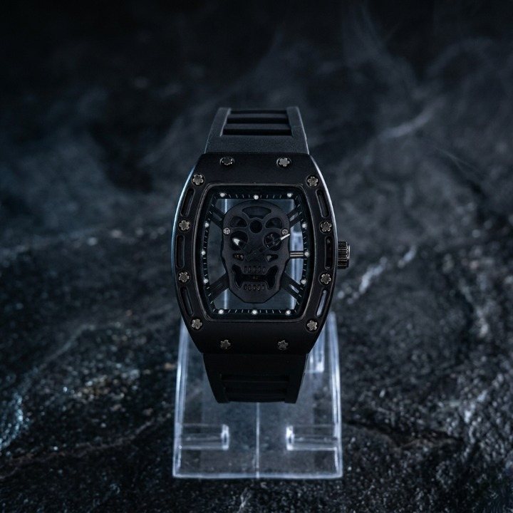 Luxury Non-Waterproof Skull Skeleton Concept Watch Bold Tonneau Case with Sporty Silicone Strap (Without Box) - Image 3