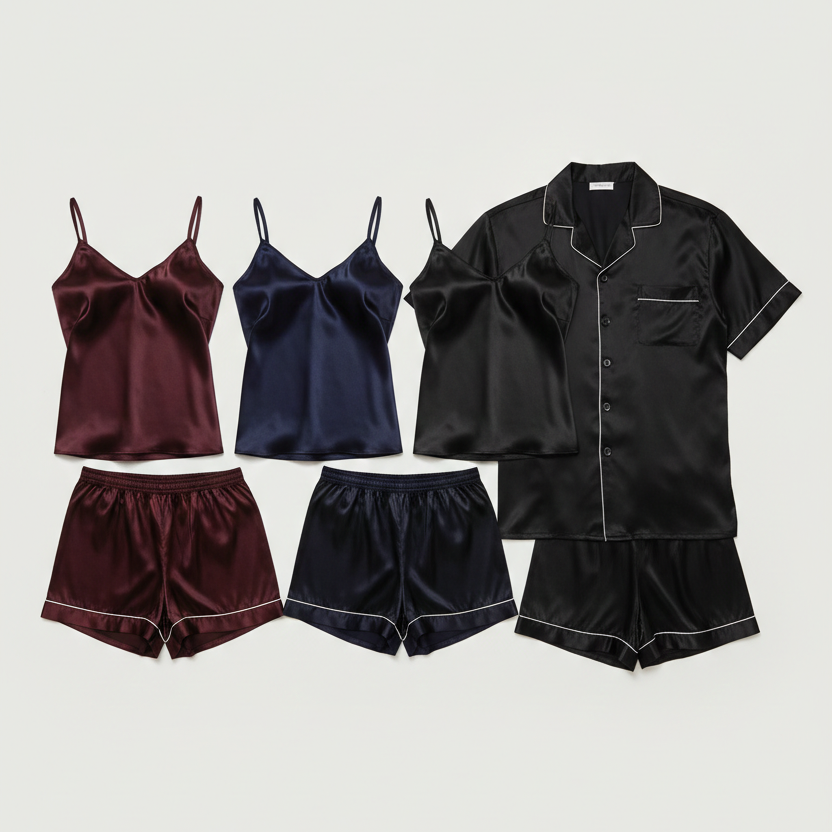 Couple Night Dress / Night Suit / Silk Sleepwear Set 4-Piece Camisole & Shirt with Shorts | DC-C015 - Image 4