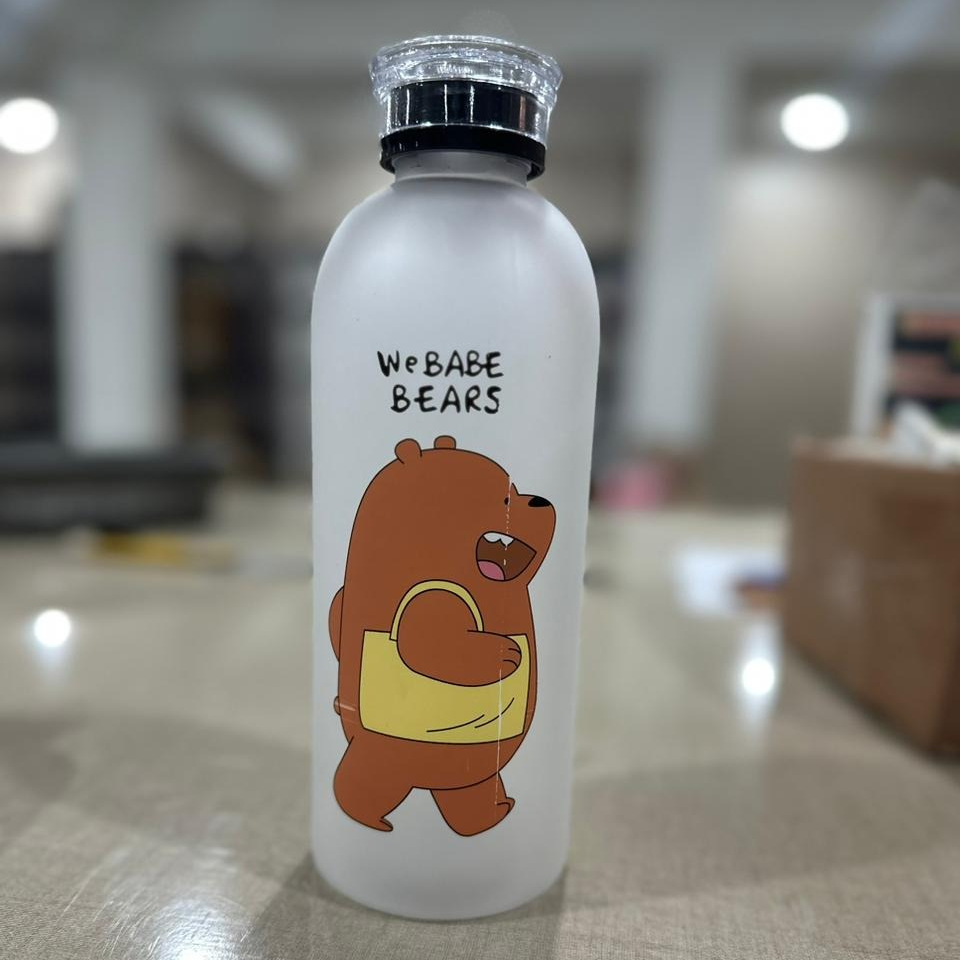 We Bare Bears Panda Water Bottle 1000ml Cute Cartoon Design with Straw & Two Caps
