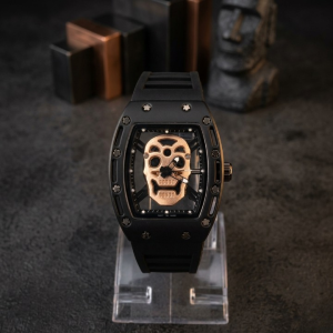Luxury Non-Waterproof Skull Skeleton Concept Watch Bold Tonneau Case with Sporty Silicone Strap (Without Box)