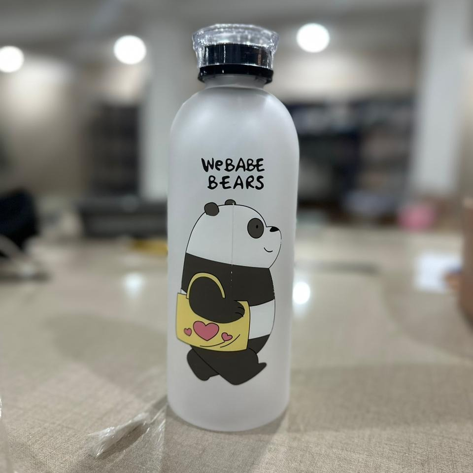 We Bare Bears Panda Water Bottle 1000ml Cute Cartoon Design with Straw & Two Caps - Image 2