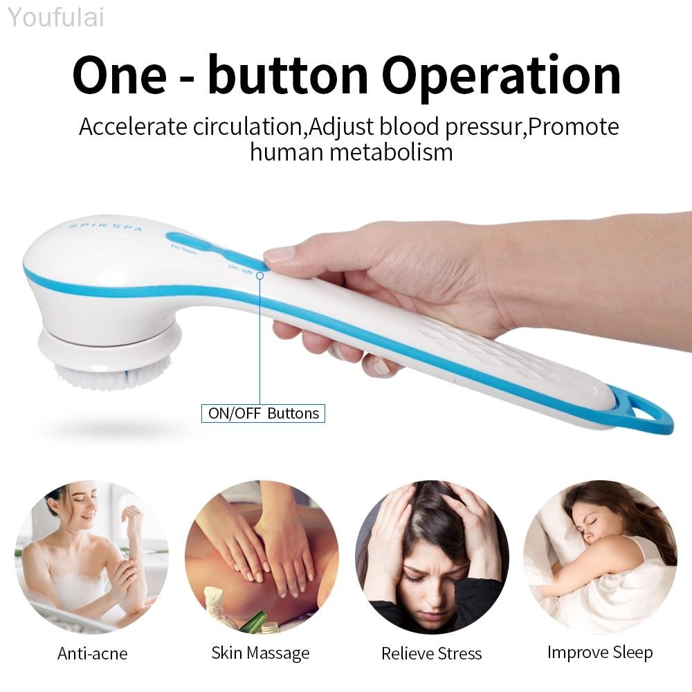 Electric Shower Brush 5-in-1 Spin Spa Cell Operated Full Body Cleansing & Exfoliating Brush - Image 3