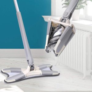 Rotating X Mop Flat Microfiber Floor Mop with 360° Squeeze System and Replaceable Cloth Heads