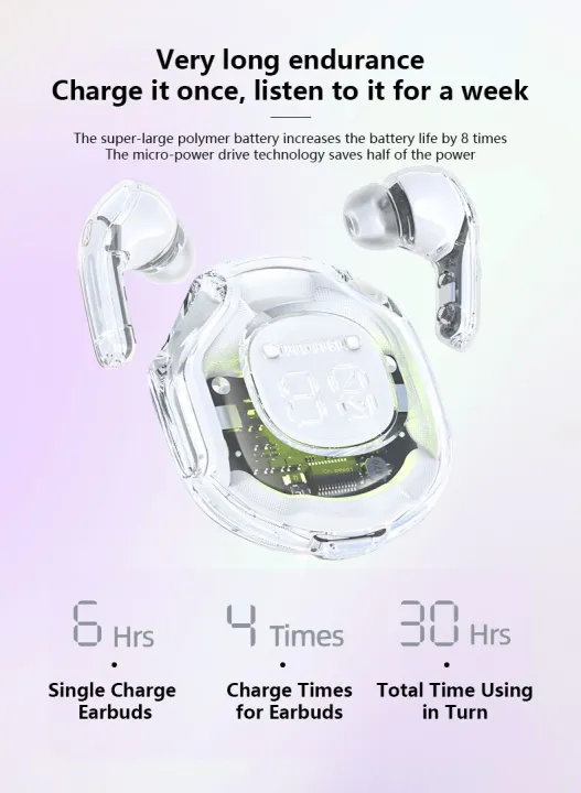 Air 39 Earbuds - Air 39 Transparent Earbuds - Air 39 Original Earbuds - High Quality Sound - Bluetooth 5.3 - Accurate right Left - Super Bass - Super Sound - HD Calling - ENC technology (Random Color) - Image 2