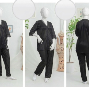 Womens Luxury Silk Satin Pajama Set with Elegant Lace Trim SKU R-010 Free Size
