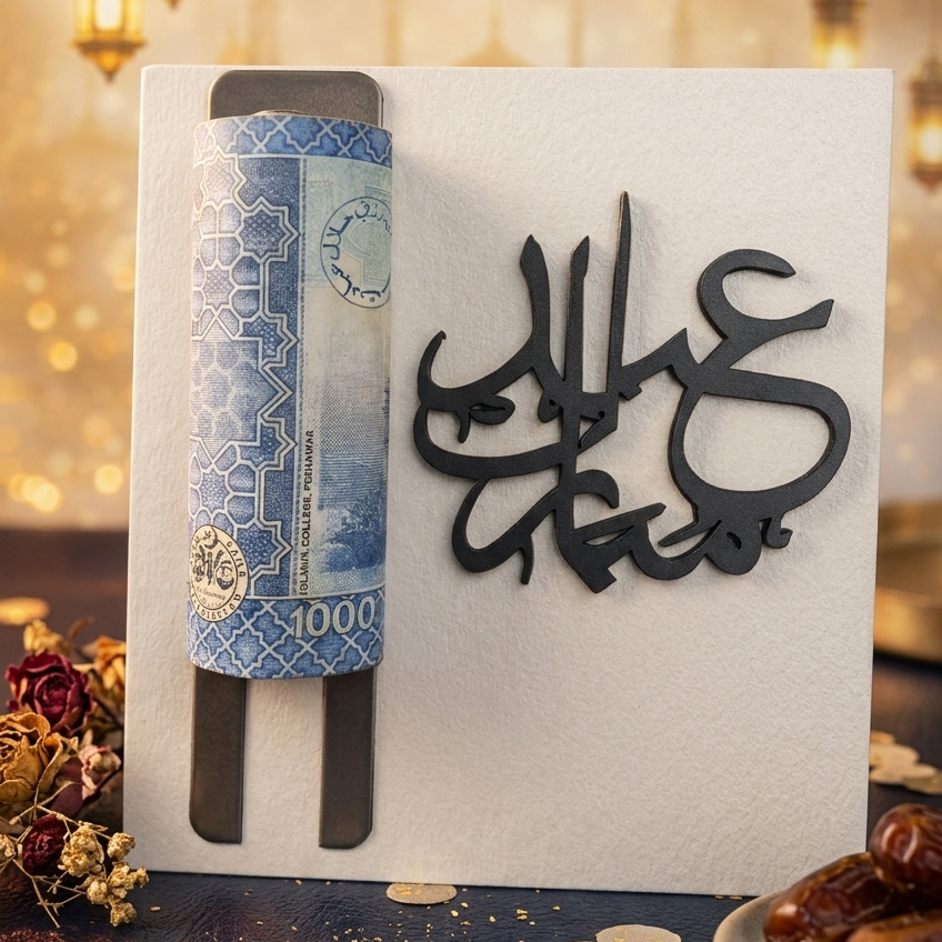 Premium Wooden & Acrylic Eidi Envelope 4x4 Inch Reusable Eid Money Gift Card Holder with Elegant Festive Design - Image 3