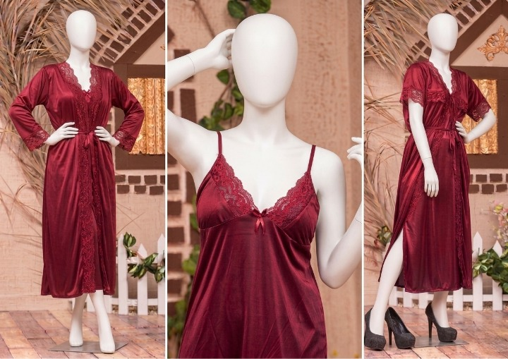 2 PCs Silk Splendor Satin Nightwear Set Elegant & Comfortable Sleepwear SKU R-003 Free Size - Image 4