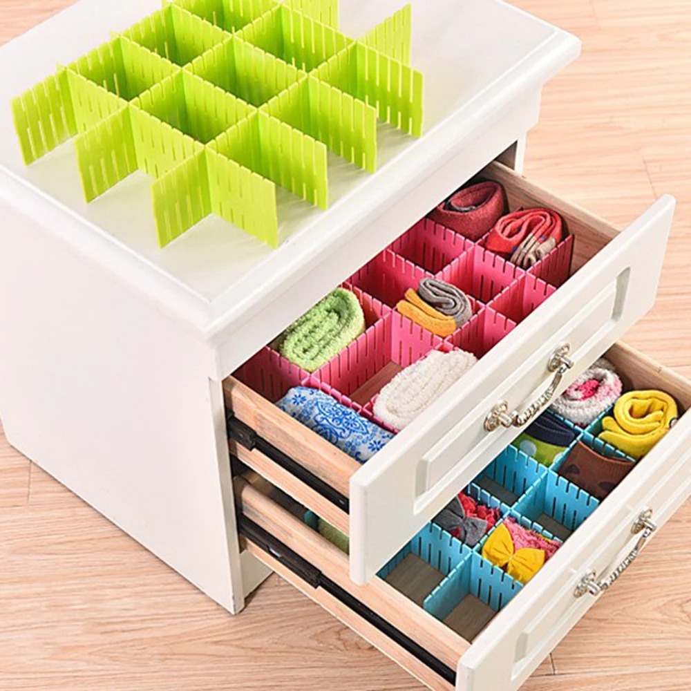 Pack of 4 Plastic Drawer Dividers DIY Adjustable Partition Boards for Cabinets, Wardrobes & Household Storage.(Random Color)