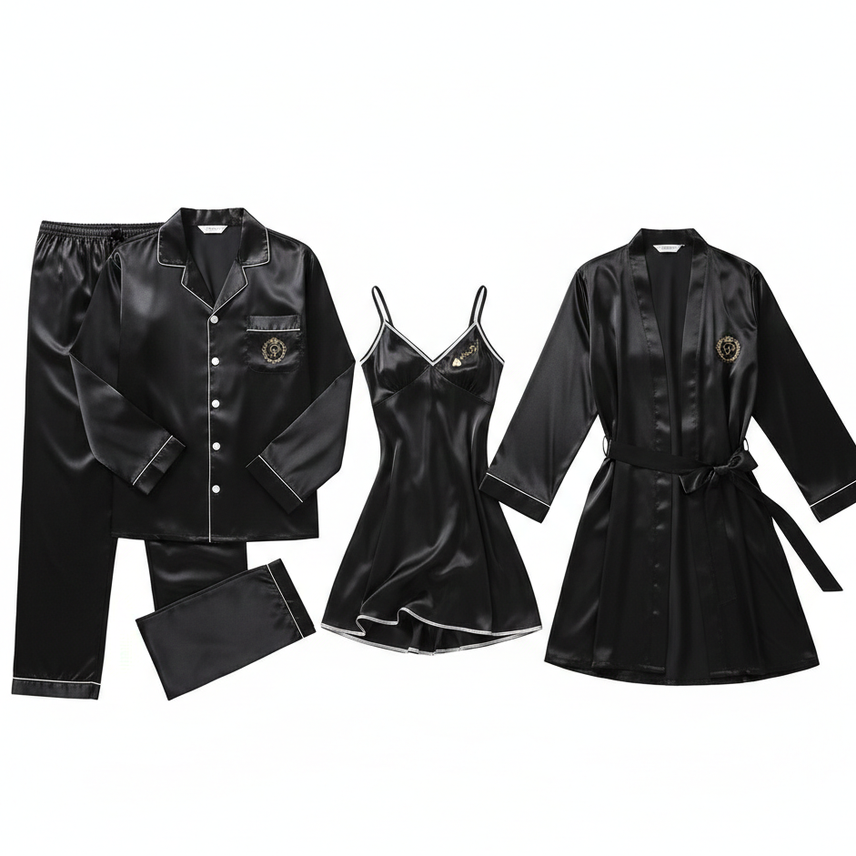 Couple Night Dress Silk Sleepwear Set 4-Piece Pajama & Robe Set | SKU: DC-C012 - Image 5