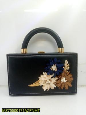 Black Floral Embellished Handbag for Women | Premium PU Leather Shoulder Bag for Office, Shopping & Daily Use - Image 3