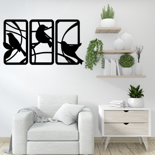 Handcrafted Wooden Sparrow Wall Decor Nature-Inspired 3 Panel Wall Art for Home & Office