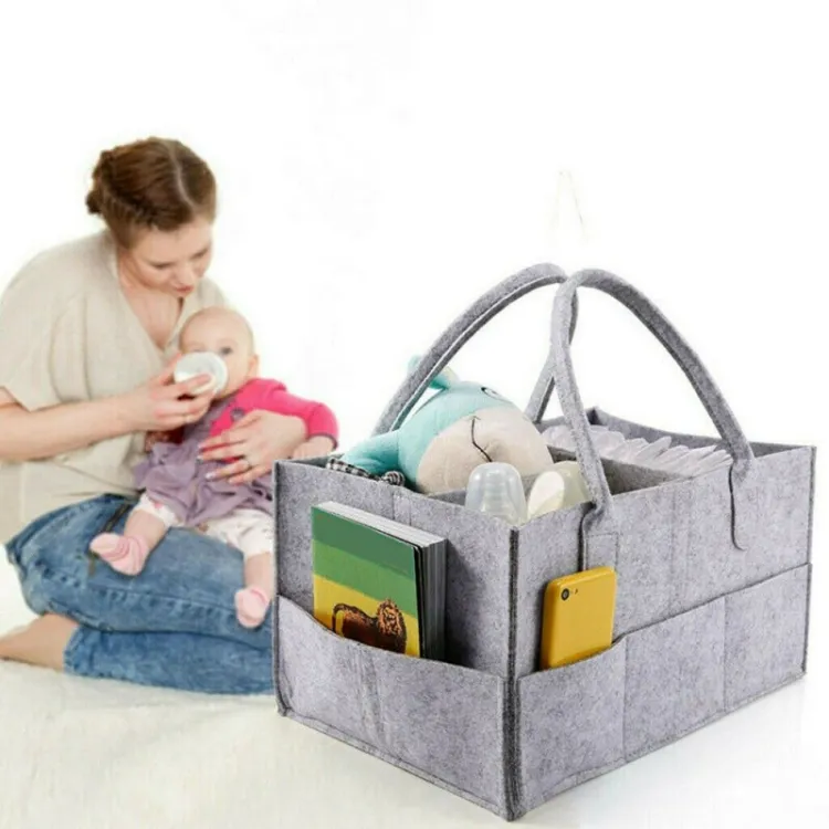 Foldable Baby Diaper Caddy Organizer - Portable Storage Basket - Essential Bag for Nursery, Changing Table and Car - Waterproof Liner Is Great for Storing Diapers, Bottles - Image 2