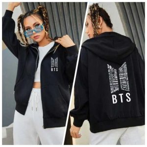 Classy Stylish Zipper Print Kangaroo Hoodie for Women & Girls | Drawstring Long Sleeve Winter Pullover