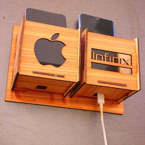 Wall Mounted Wooden Mobile Charging Holder Phone & Charger Organizer for Home & Office - Image 5