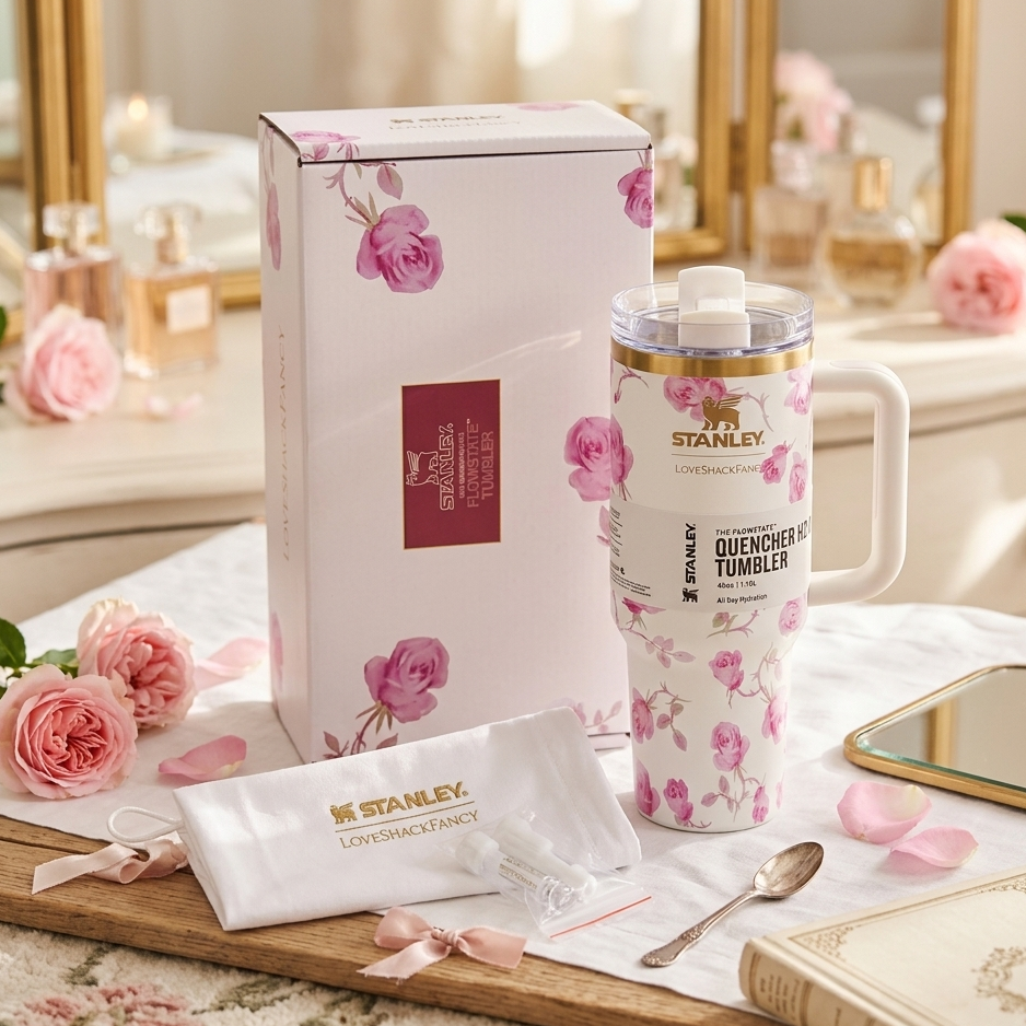 Stanley x LoveShackFancy Limited Edition 40oz Quencher H2.0 FlowState Tumbler Floral Collaboration Collection ( RANDOM COLOUR ) - Image 4