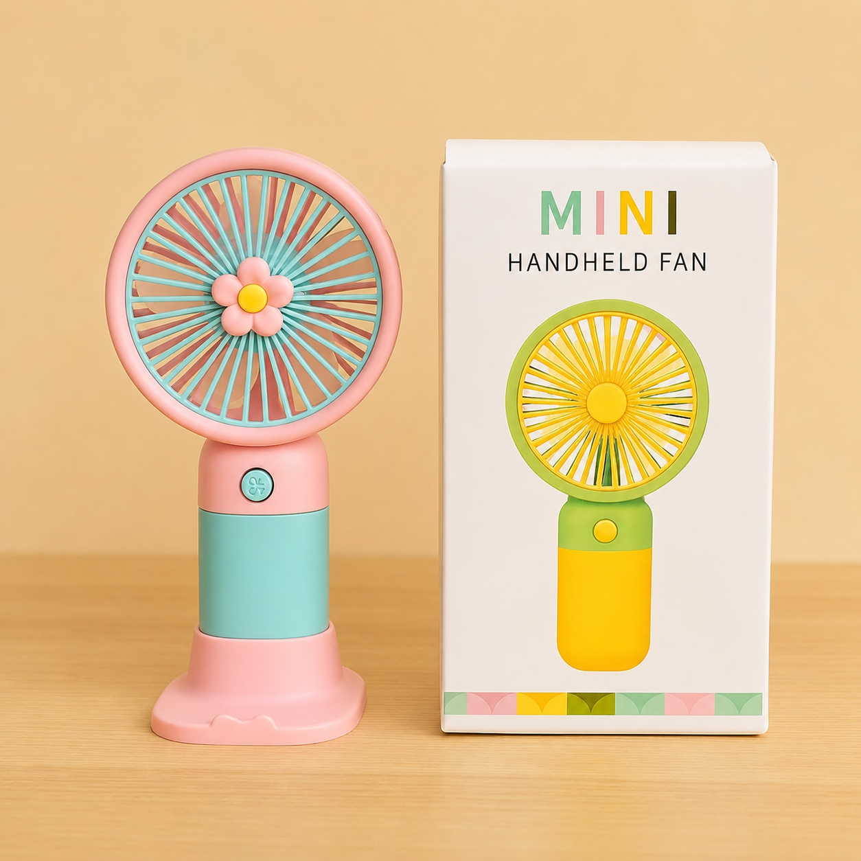 Portable Mini Rechargeable Fan with Desktop Stand, USB Charging Cable & Premium Box (Random Color) - Image 2