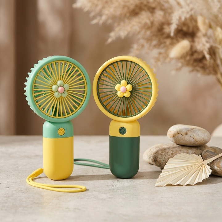 3 Speed Rechargeable Hand Fan Mini Handy Fan For Kids With Stand (Random Color)