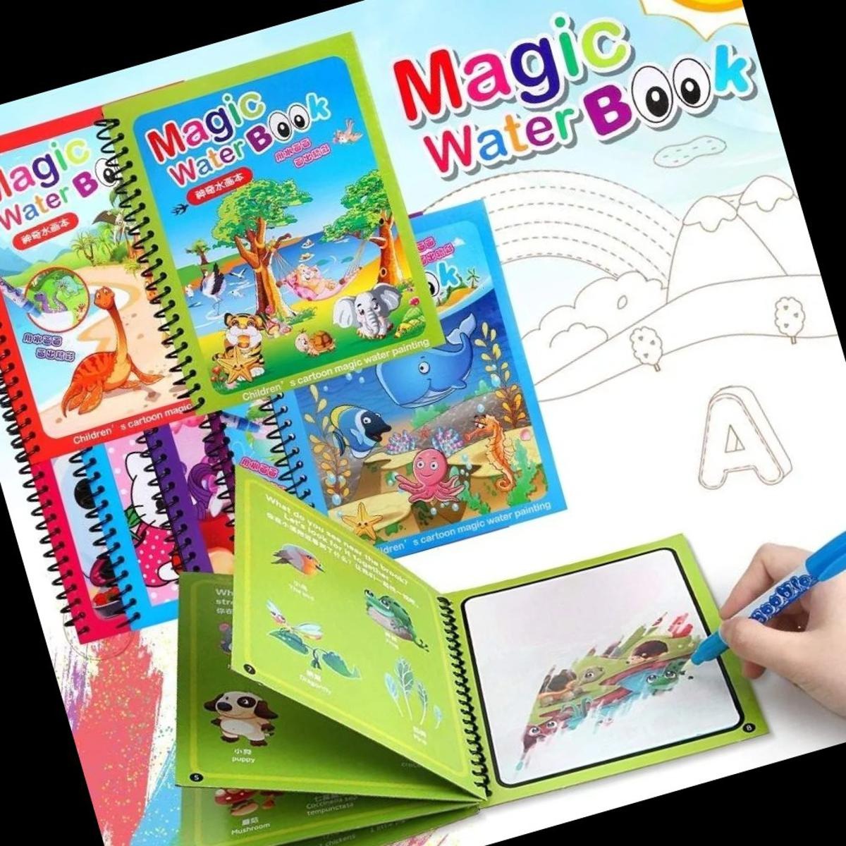 Magic Water Coloring Book For Toddlers Reusable Water Painting Book With 1 Pen Educational Travel Toy | 8 pages (Random Design) - Image 2