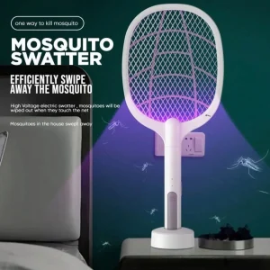 USB Rechargeable Mosquito Racket With Stand Electric Insect Killer Bat For Indoor And Outdoor Use | Insects Killer | Mosquito Killer Racket (Random Color)