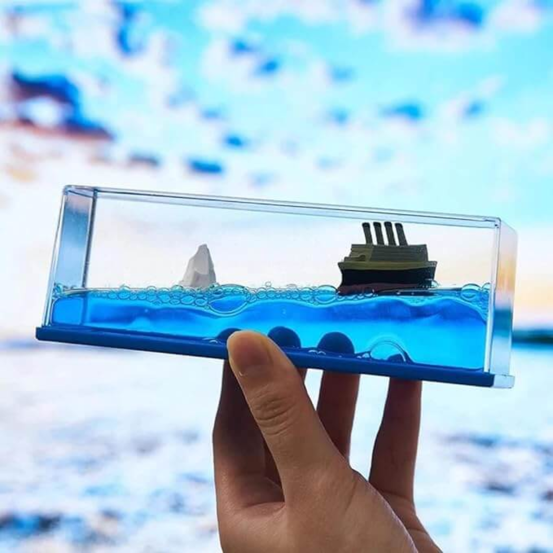 Titanic Unsinkable Fluid Drift Bottle Acrylic Cruise Ship Decor with Iceberg Scene